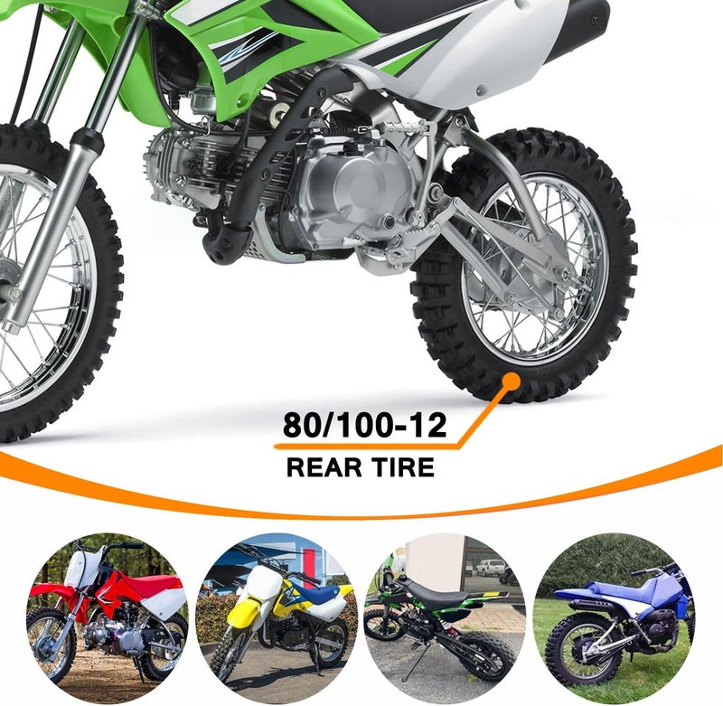 HOLATO Rear 80/100-12 3.00-12 Tire and Inner Tube for 110cc 125cc CRF70 CRF110 XR70 KLX110 TTR90 PW80 RM60 RM65 TaoTao DB14 SSR Apollo Coolster Dirt Pit Bike Motorcycle Off Road Motocross Heavy Duty - Image 2